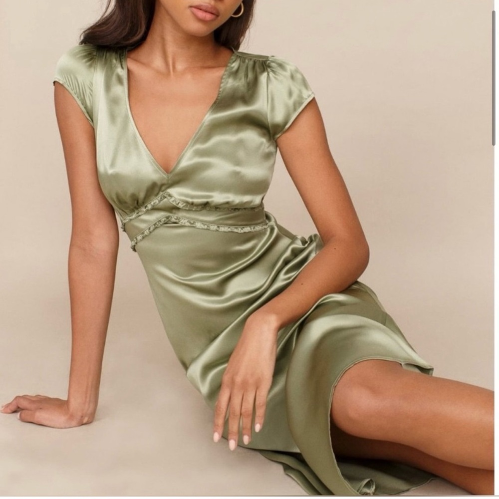 Elegant Satin Green Dress